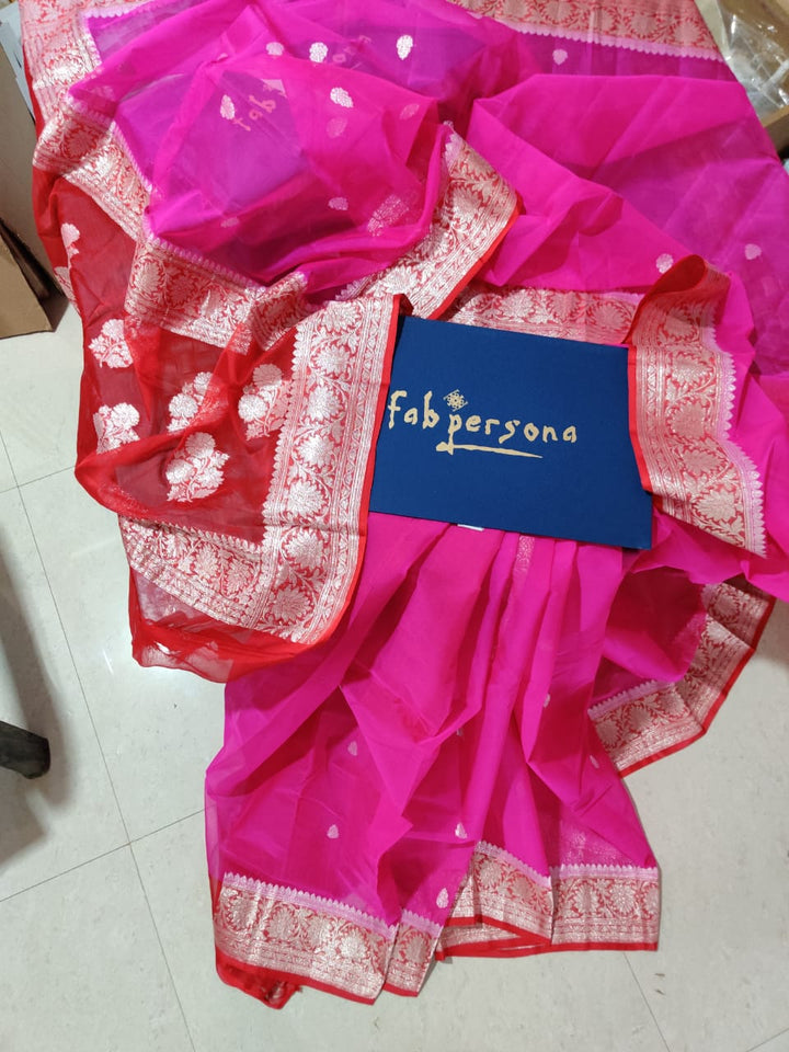 Pure Hand loom  Khaddi Chiffon Georgette Saree with Silver Zari Weaving blouse