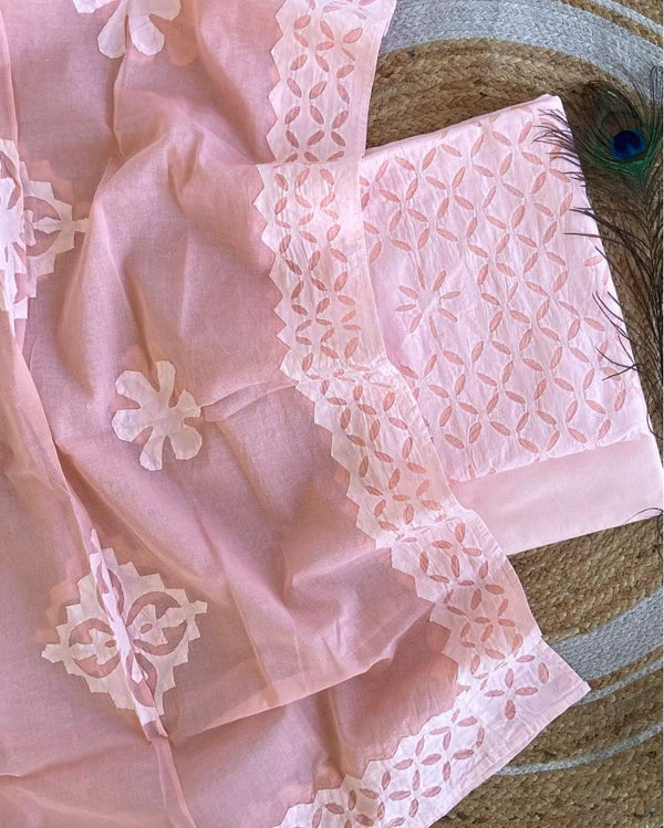 Pure Cotton Applique Work Unstitched Suit With Cotton  Dupatta.