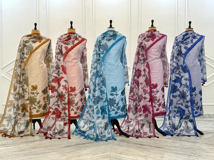Pure Banarasi Kota Silk Unstitched Suit With Digital Print Dupatta