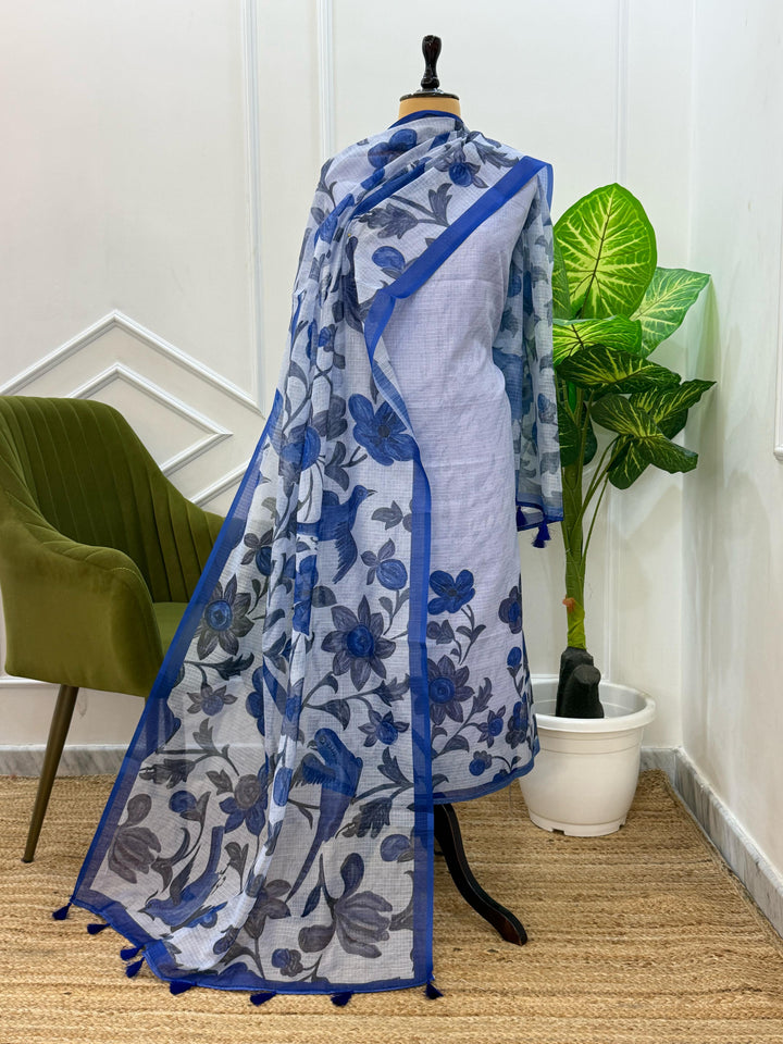 Pure Banarasi Kota Silk Unstitched Suit With Digital Print Dupatta