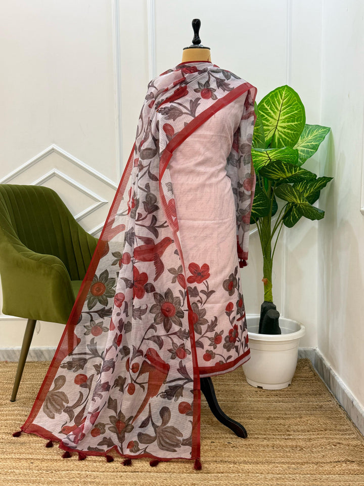 Pure Banarasi Kota Silk Unstitched Suit With Digital Print Dupatta