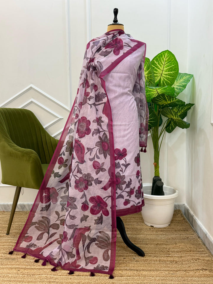 Pure Banarasi Kota Silk Unstitched Suit With Digital Print Dupatta