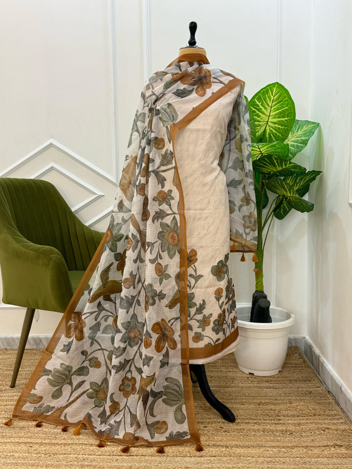 Pure Banarasi Kota Silk Unstitched Suit With Digital Print Dupatta