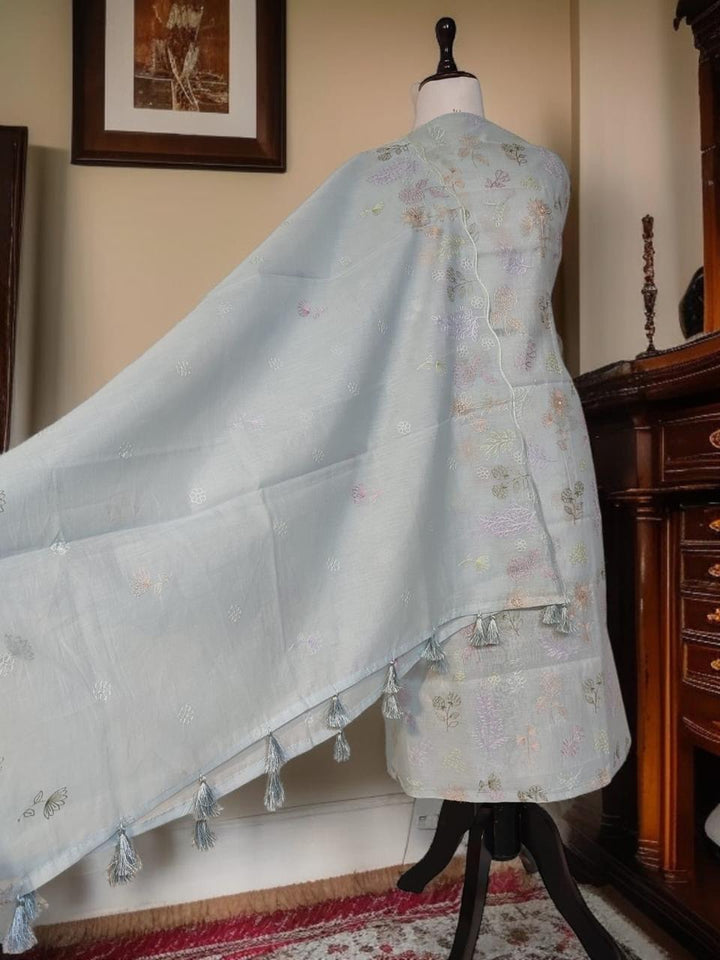 Pure Banarasi Mul Chanderi Silk Unstitched Suit With Embroidery Work