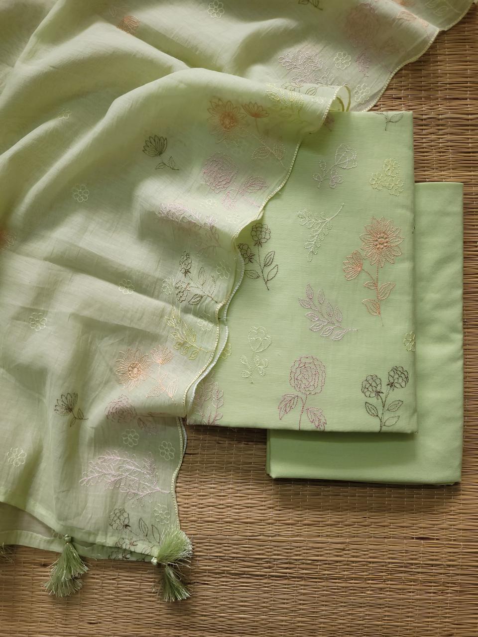 Pure Banarasi Mul Chanderi Silk Unstitched Suit With Embroidery Work