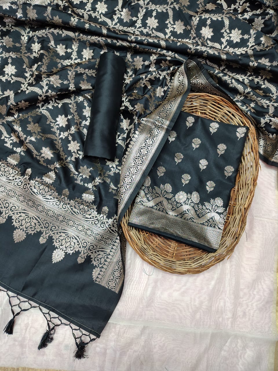 Banarasi Katan Silk Unstitched Suit
