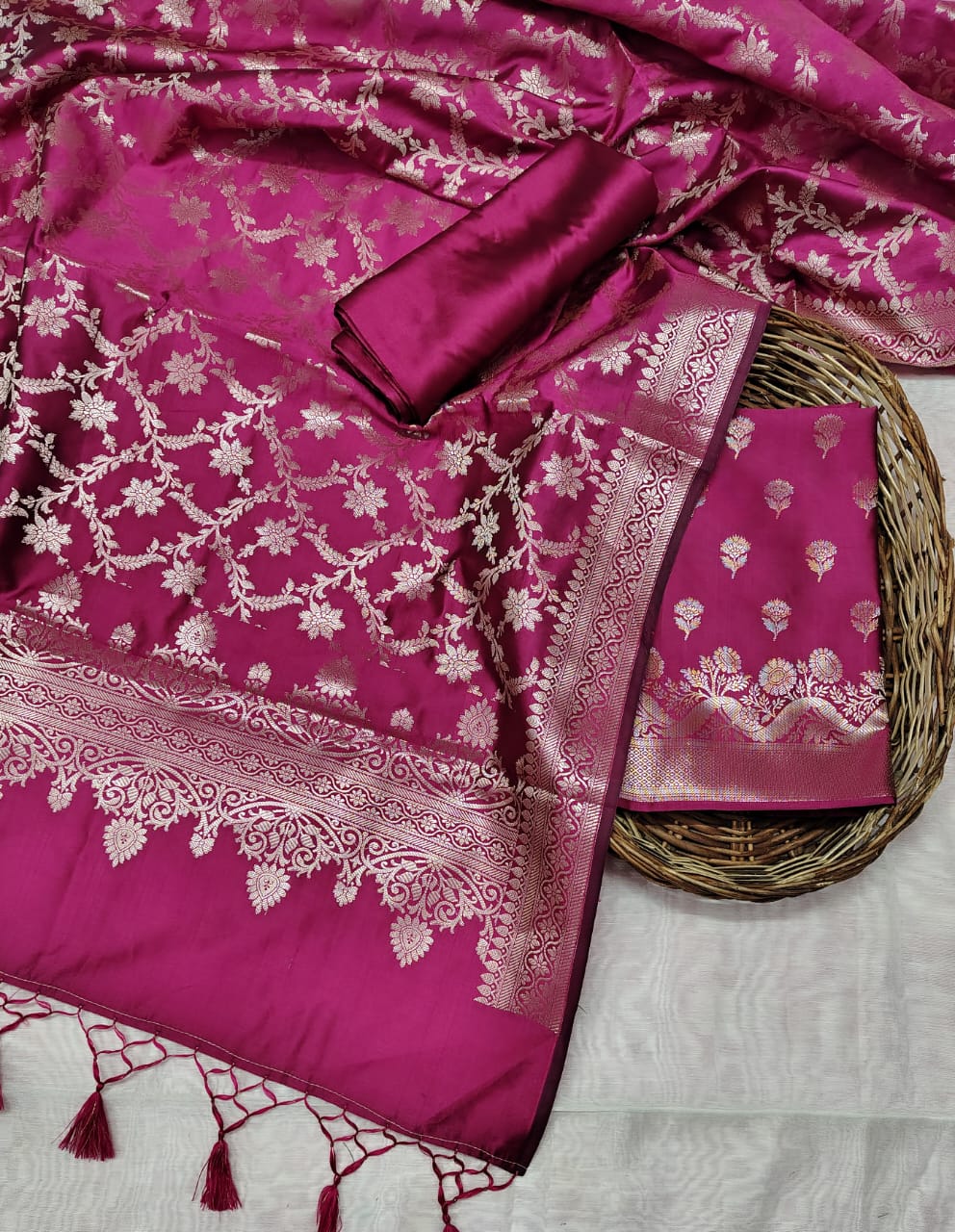 Banarasi Katan Silk Unstitched Suit