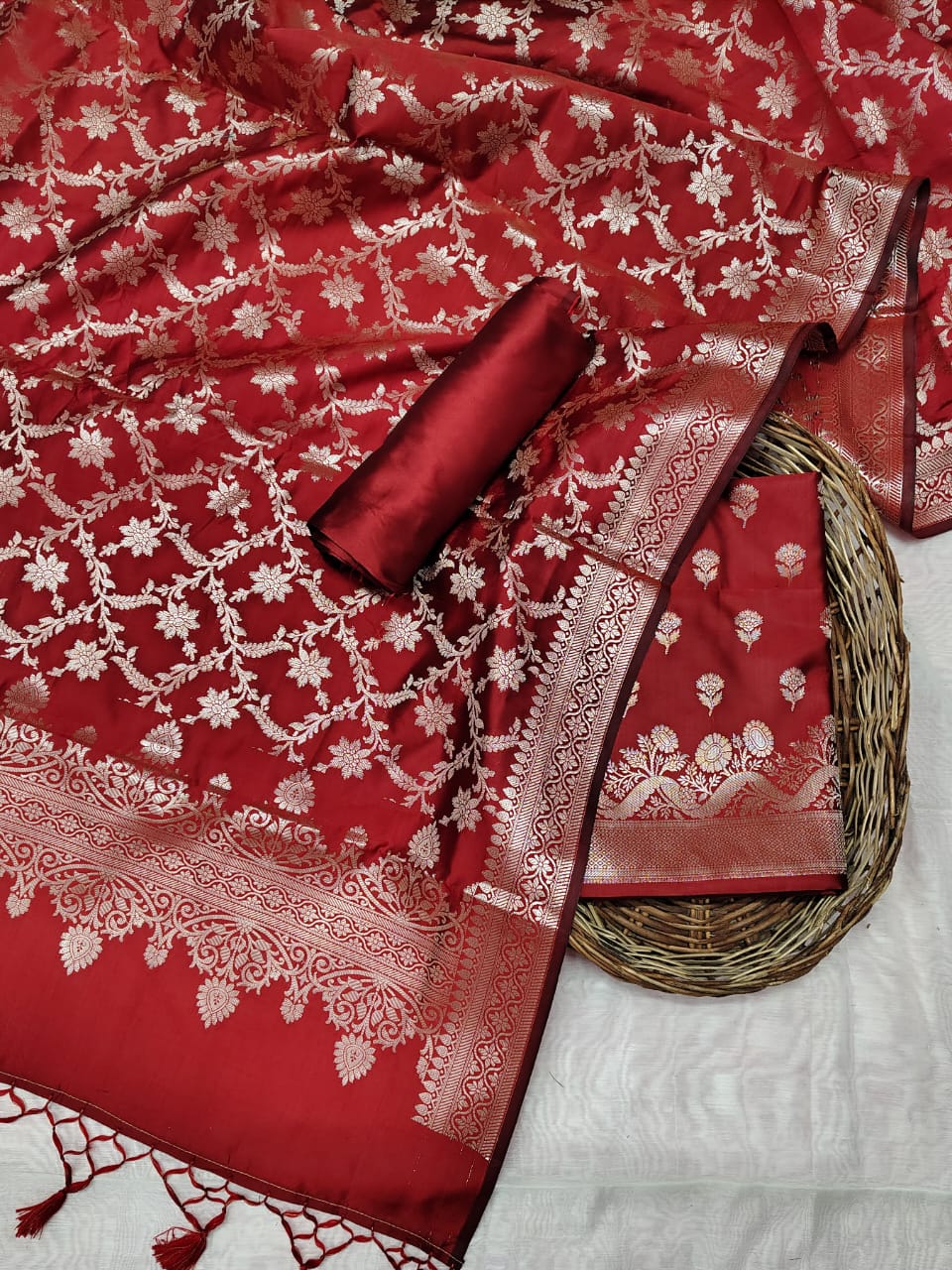 Banarasi Katan Silk Unstitched Suit
