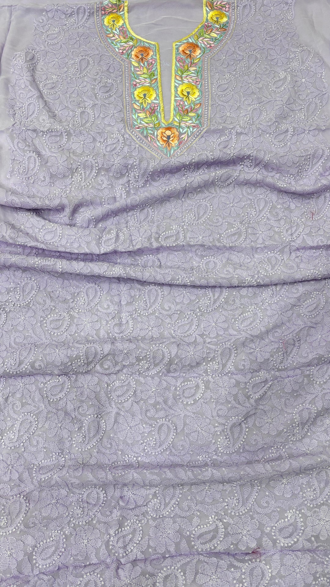 Pure Georgetta Chikankari Jall Work Unstitched Suit.