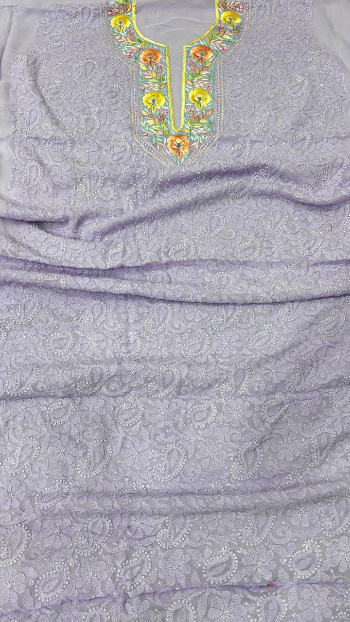 Pure Georgetta Chikankari Jall Work Unstitched Suit.
