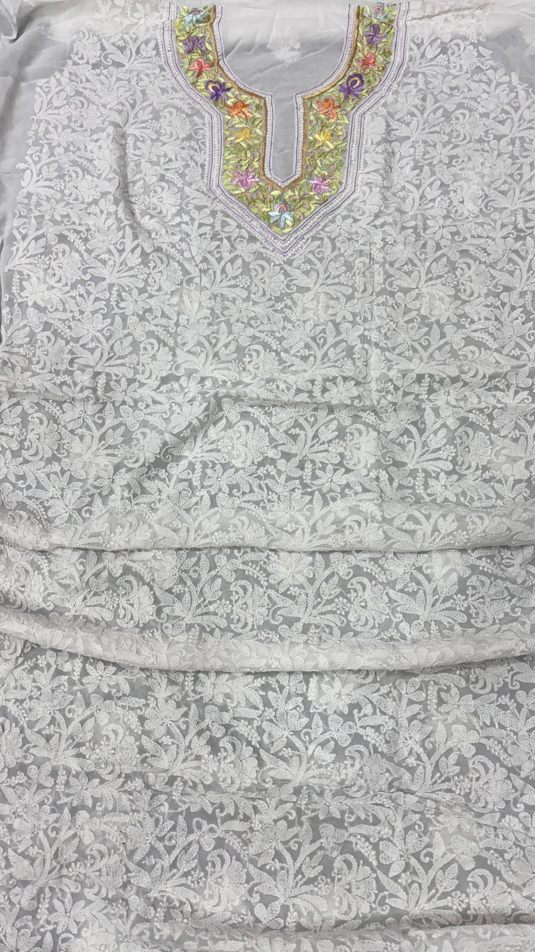 Pure Georgetta Chikankari Jall Work Unstitched Suit.