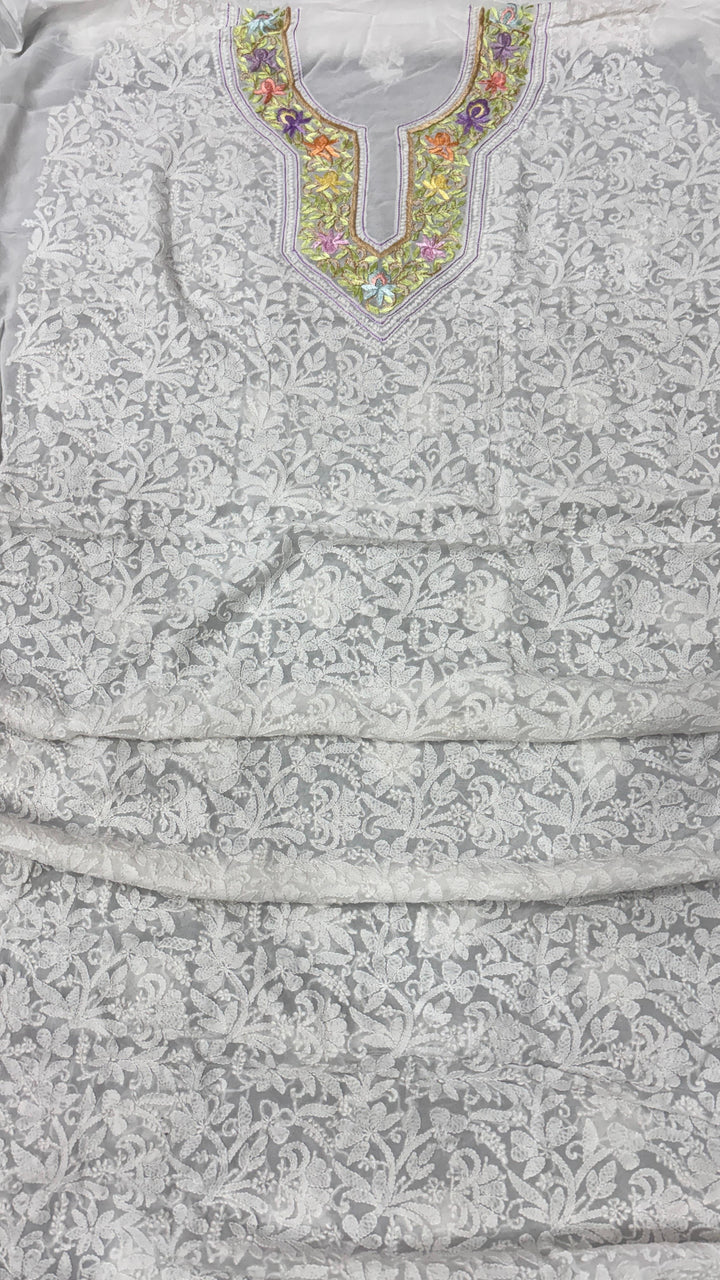 Pure Georgetta Chikankari Jall Work Unstitched Suit.