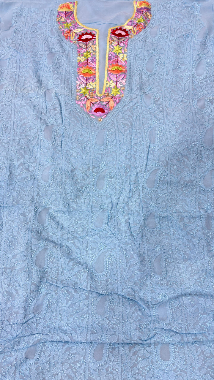 Pure Georgetta Chikankari Jall Work Unstitched Suit.
