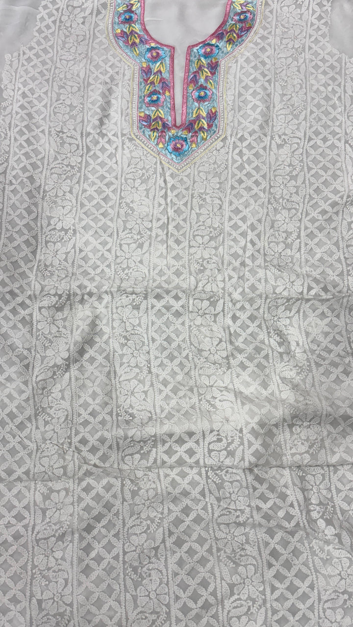 Pure Georgetta Chikankari Jall Work Unstitched Suit.