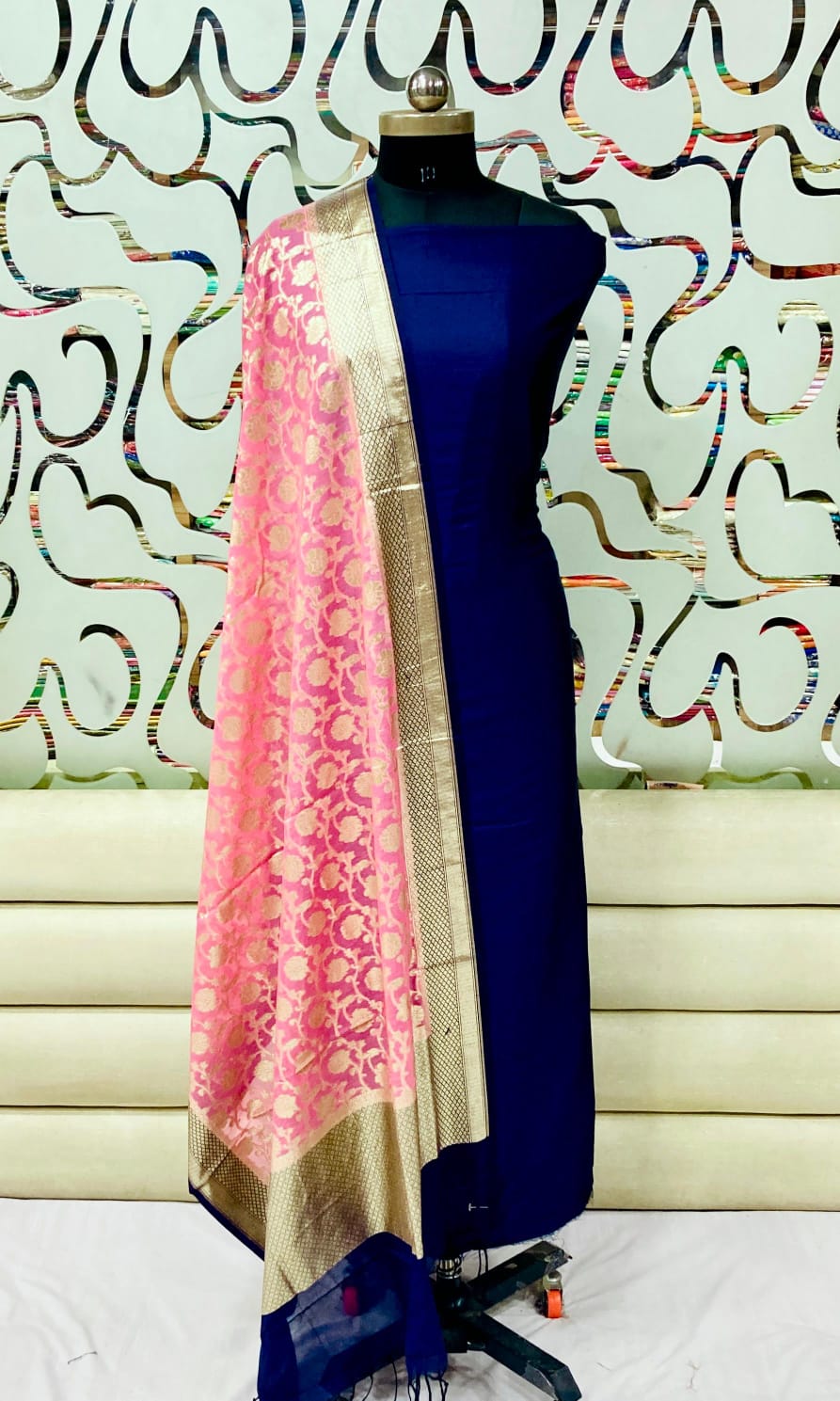Banarasi Silk plain Unstitched Suit with lorex jaal Work Dupatta