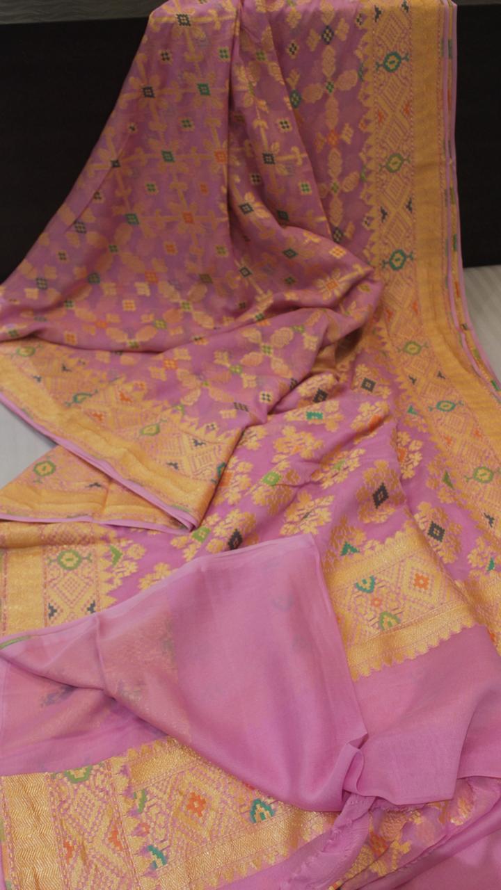 Pure Khaddi Georgette Saree Brocaded with Water Zari and Meenakari Work