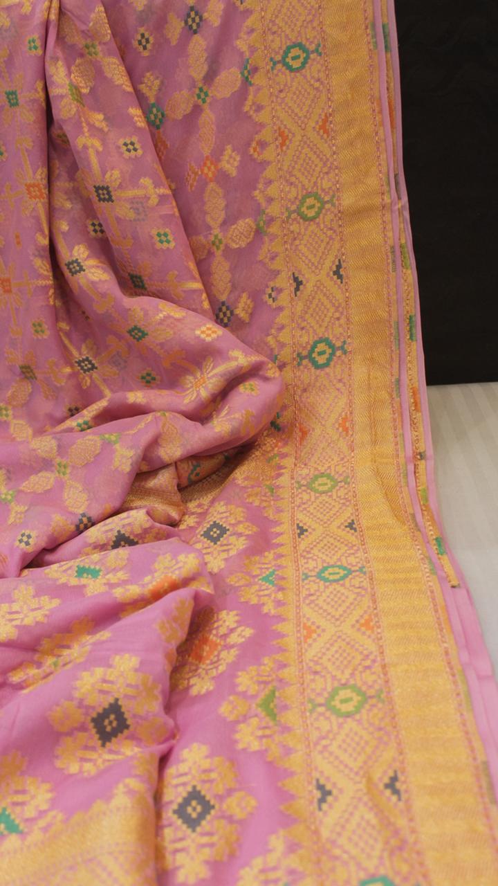 Pure Khaddi Georgette Saree Brocaded with Water Zari and Meenakari Work