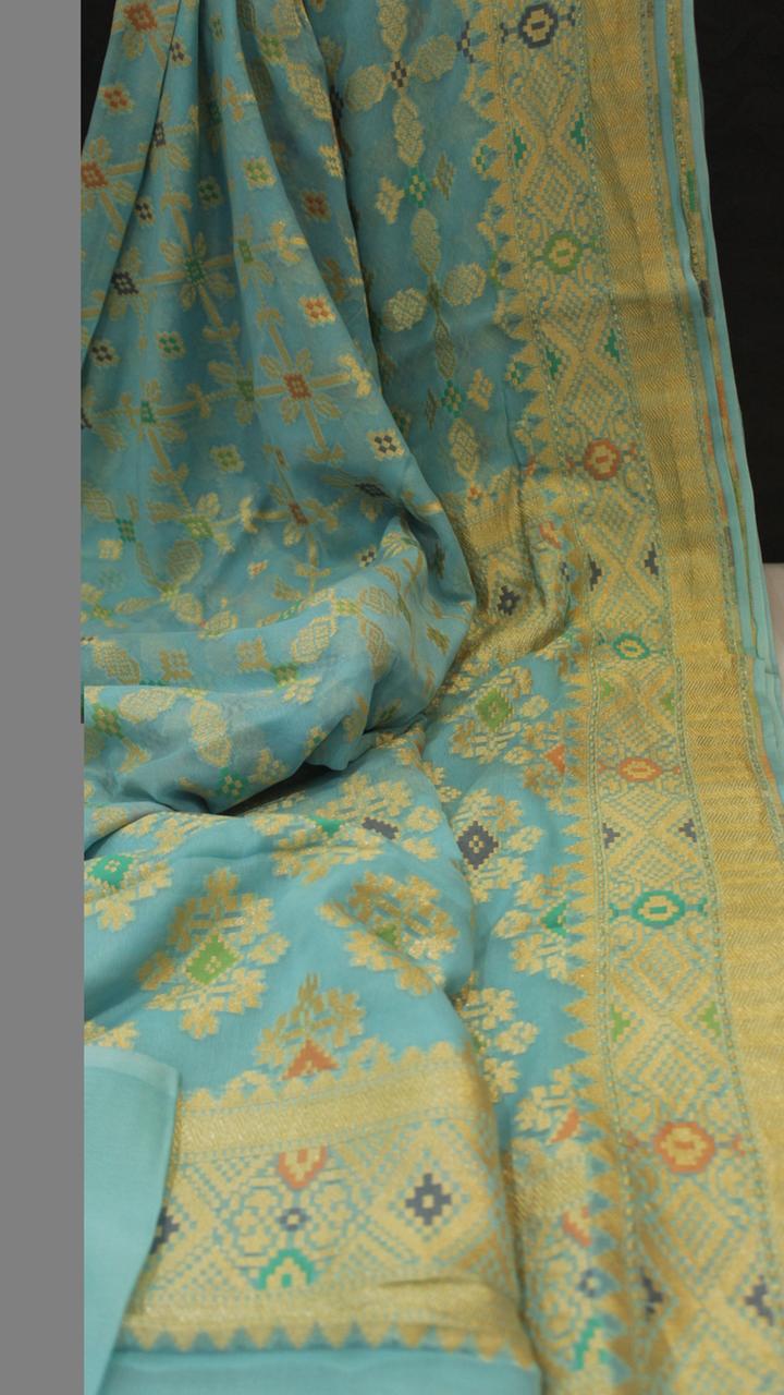 Pure Khaddi Georgette Saree Brocaded with Water Zari and Meenakari Work