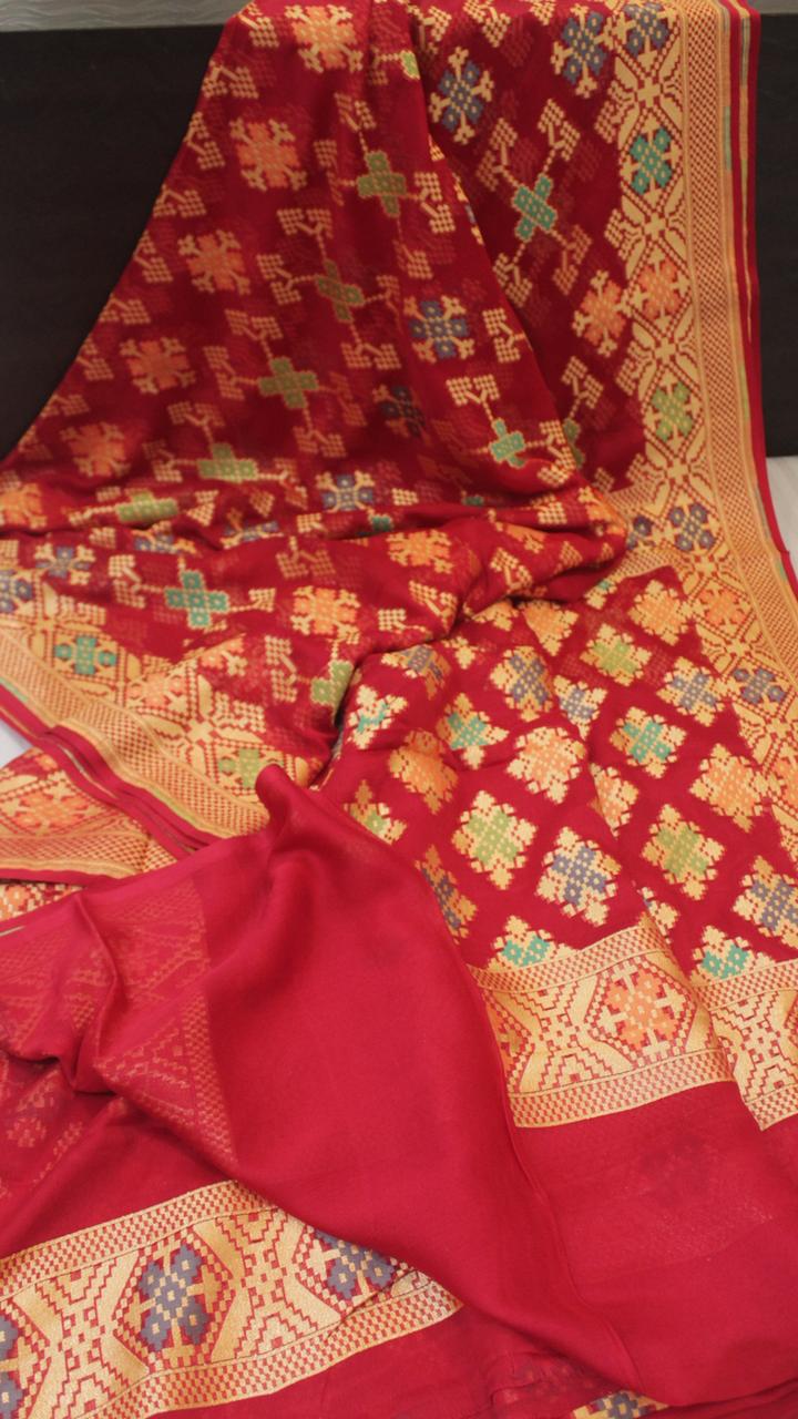 Pure Khaddi Georgette Saree Brocaded with Water Zari and Meenakari Work