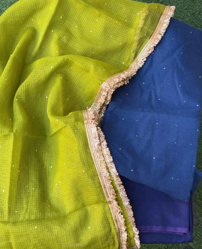 Pure Kota doria 3 pc Unstitched Suit with Mukaish work