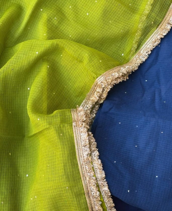 Pure Kota doria 3 pc Unstitched Suit with Mukaish work