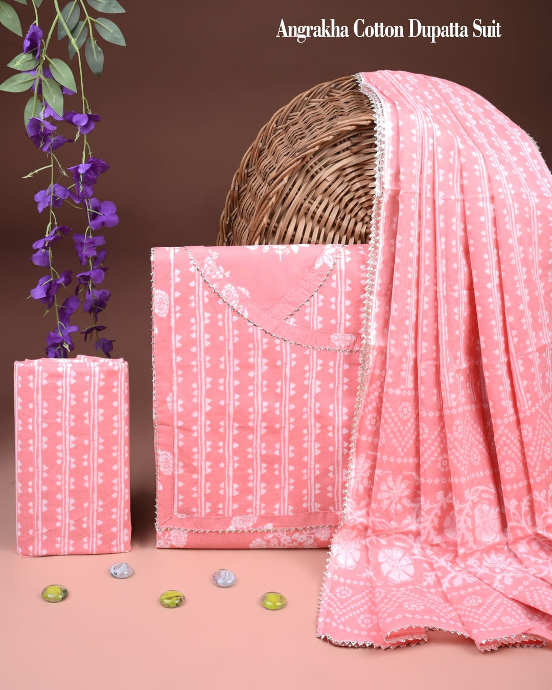 Pure Cotton Hand Block Gotta patti Work unstitched suit