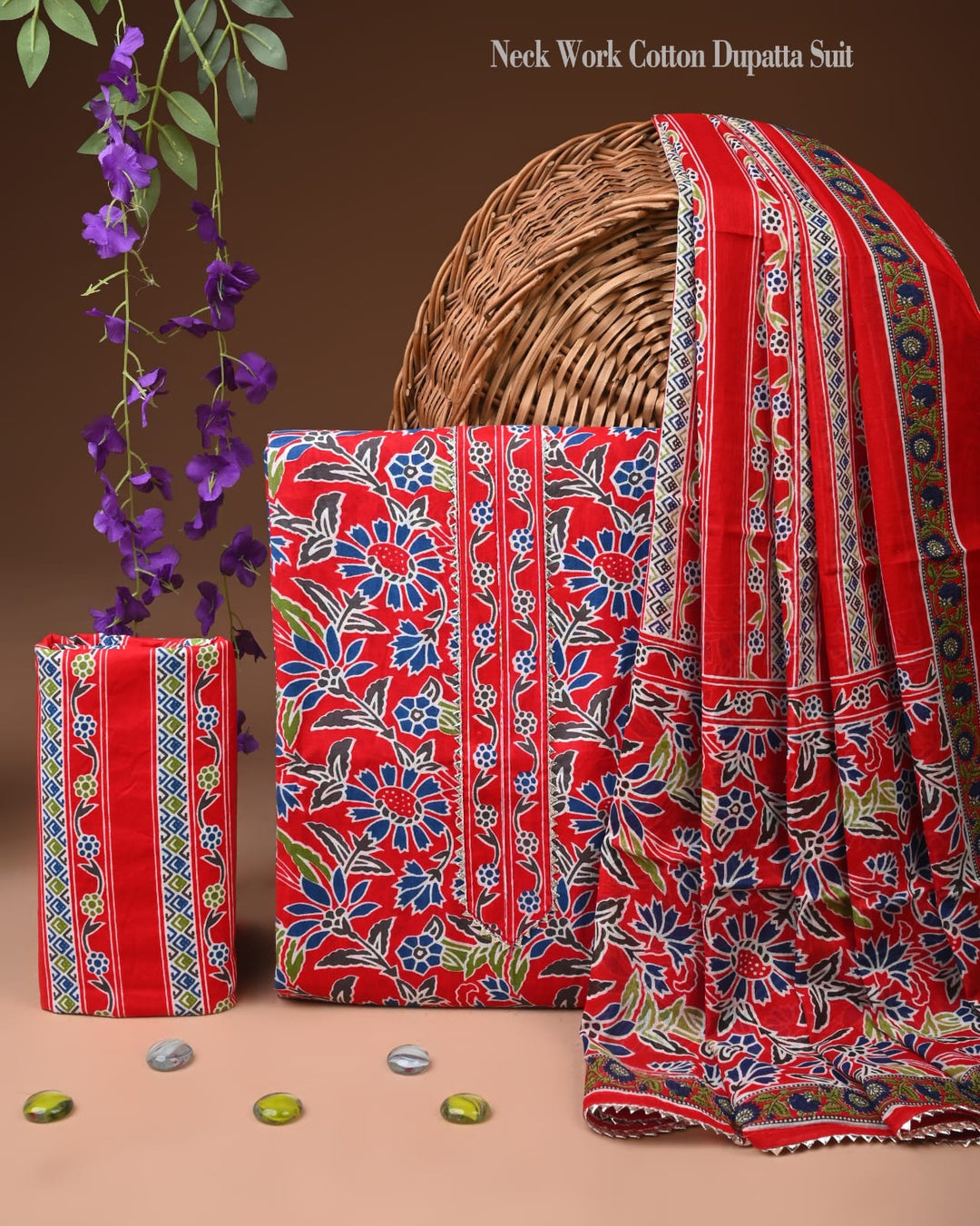 Pure Cotton Hand Block Gotta patti Work unstitched suit