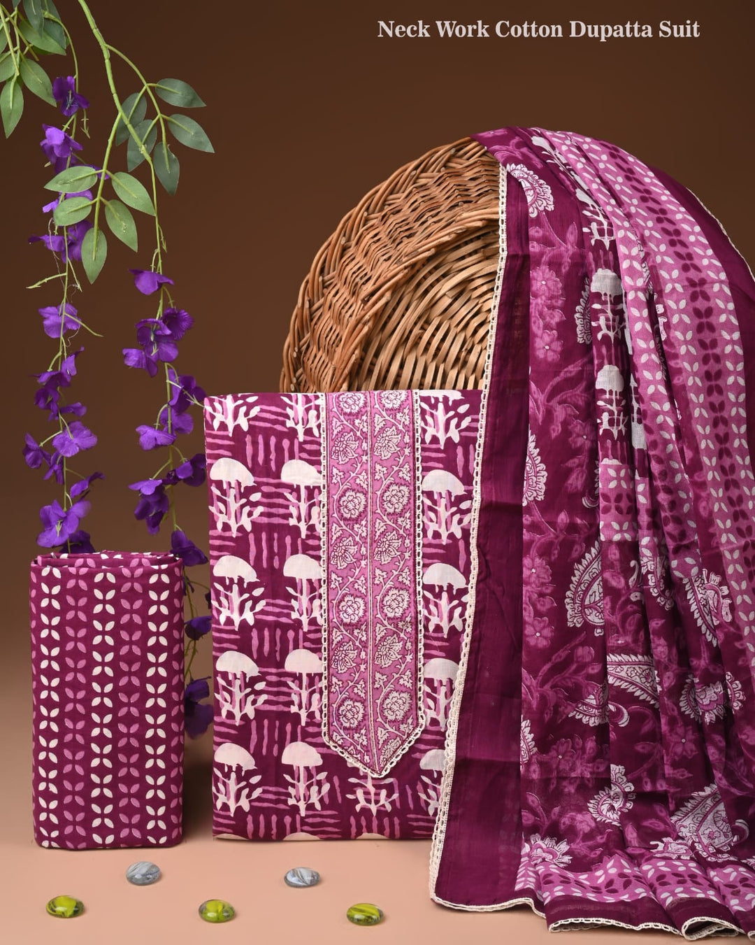 Pure Cotton Hand Block Gotta patti Work unstitched suit