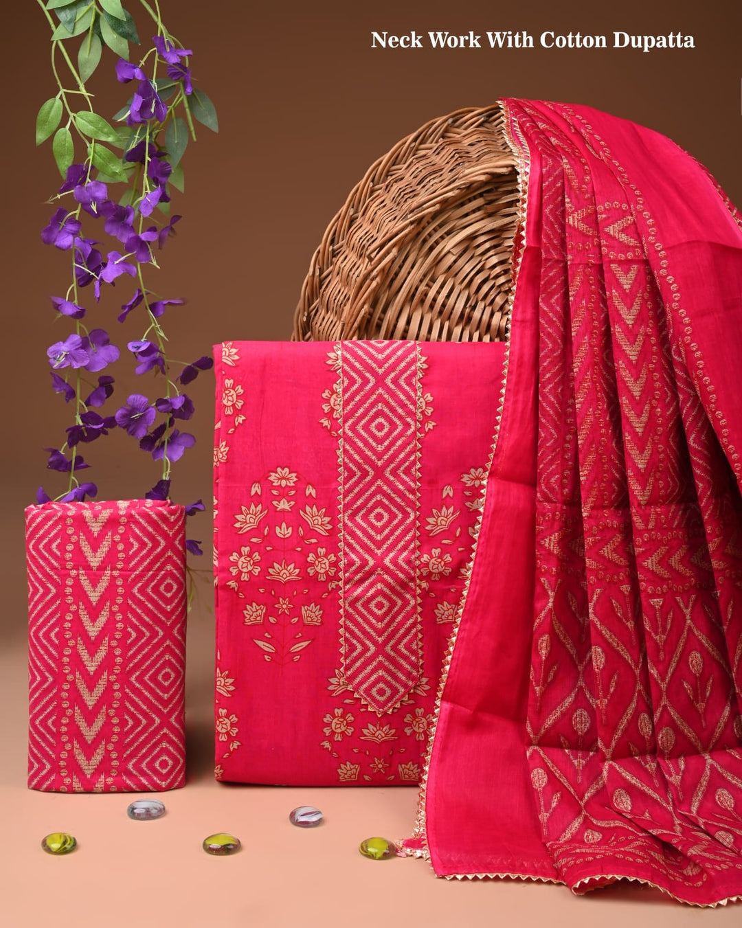 Pure Cotton Hand Block Gotta patti Work unstitched suit