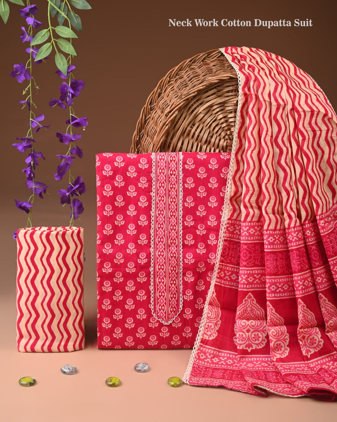 Pure Cotton Hand Block Gotta patti Work unstitched suit