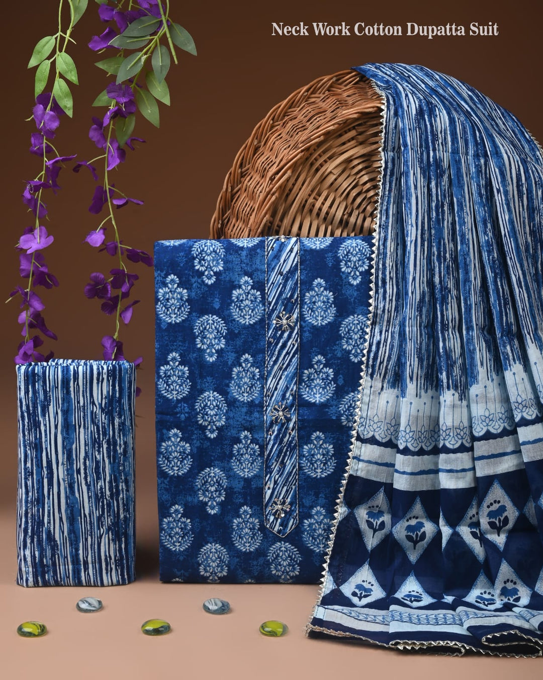 Pure Cotton Hand Block Gotta patti Work unstitched suit