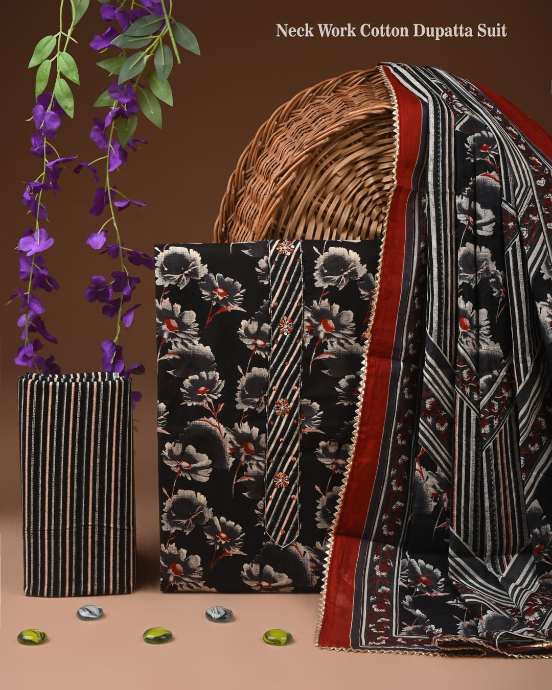 Pure Cotton Hand Block Gotta patti Work unstitched suit