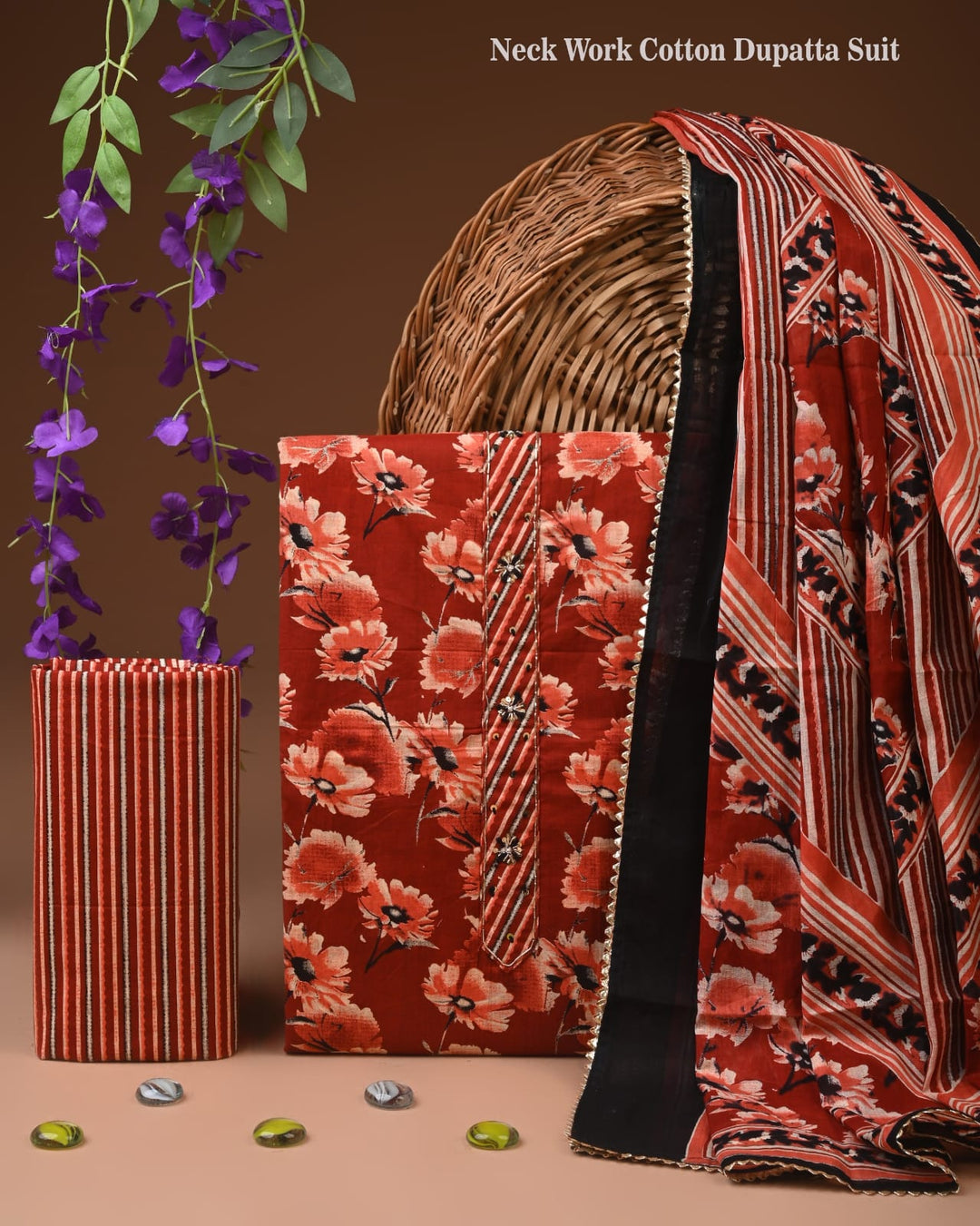 Pure Cotton Hand Block Gotta patti Work unstitched suit