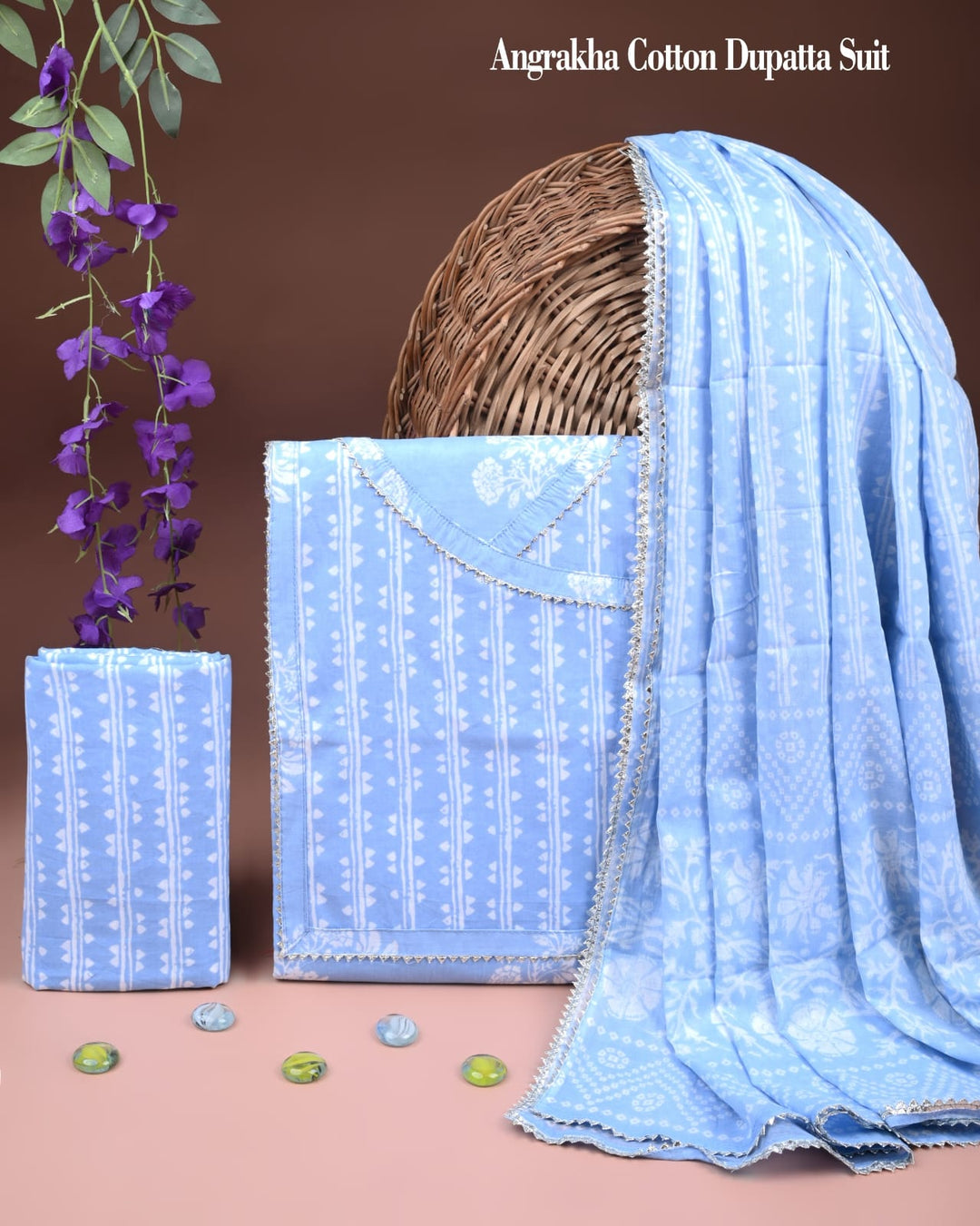 Pure Cotton Hand Block Gotta patti Work unstitched suit