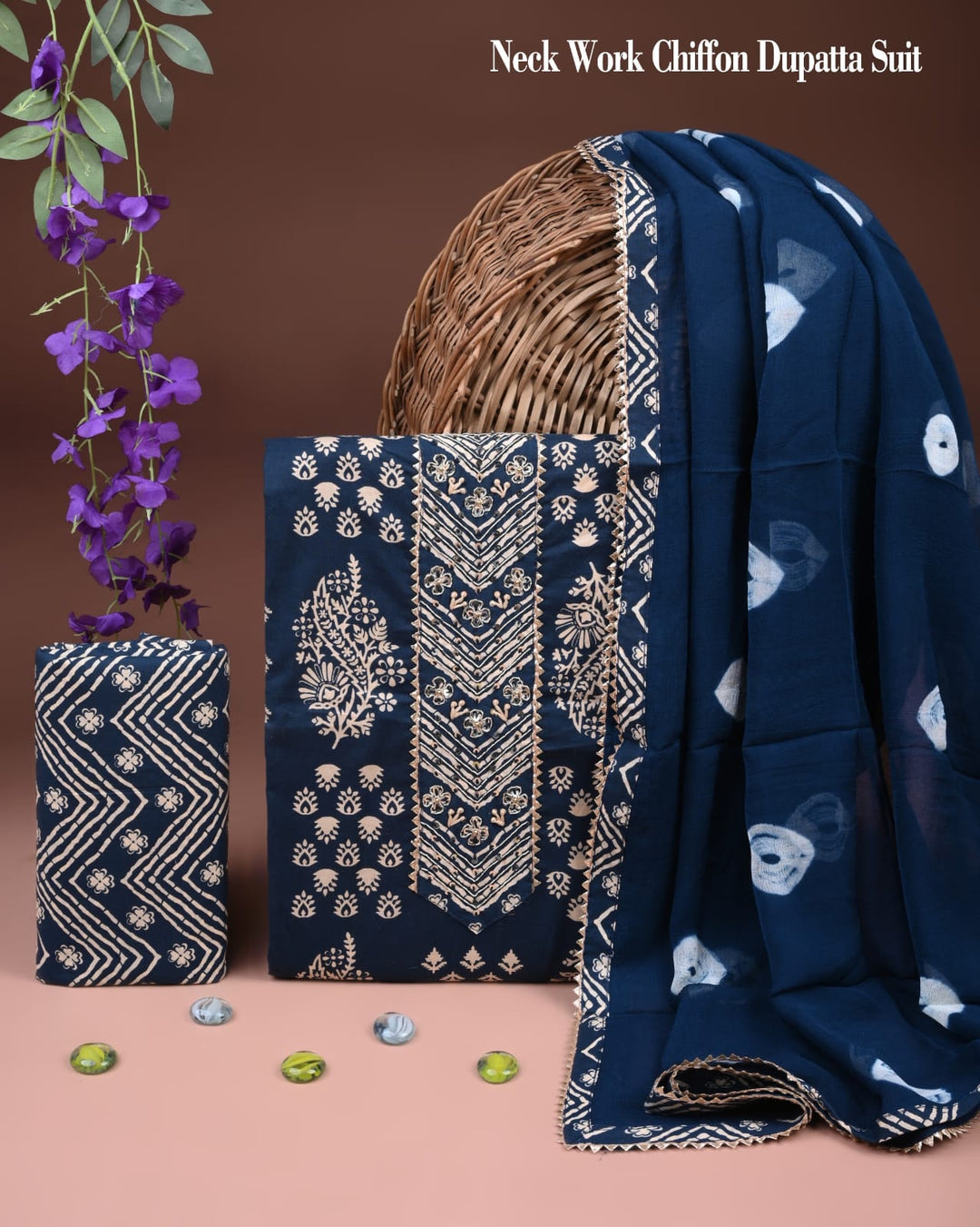 Pure Cotton Hand Block Gotta patti Work unstitched suit