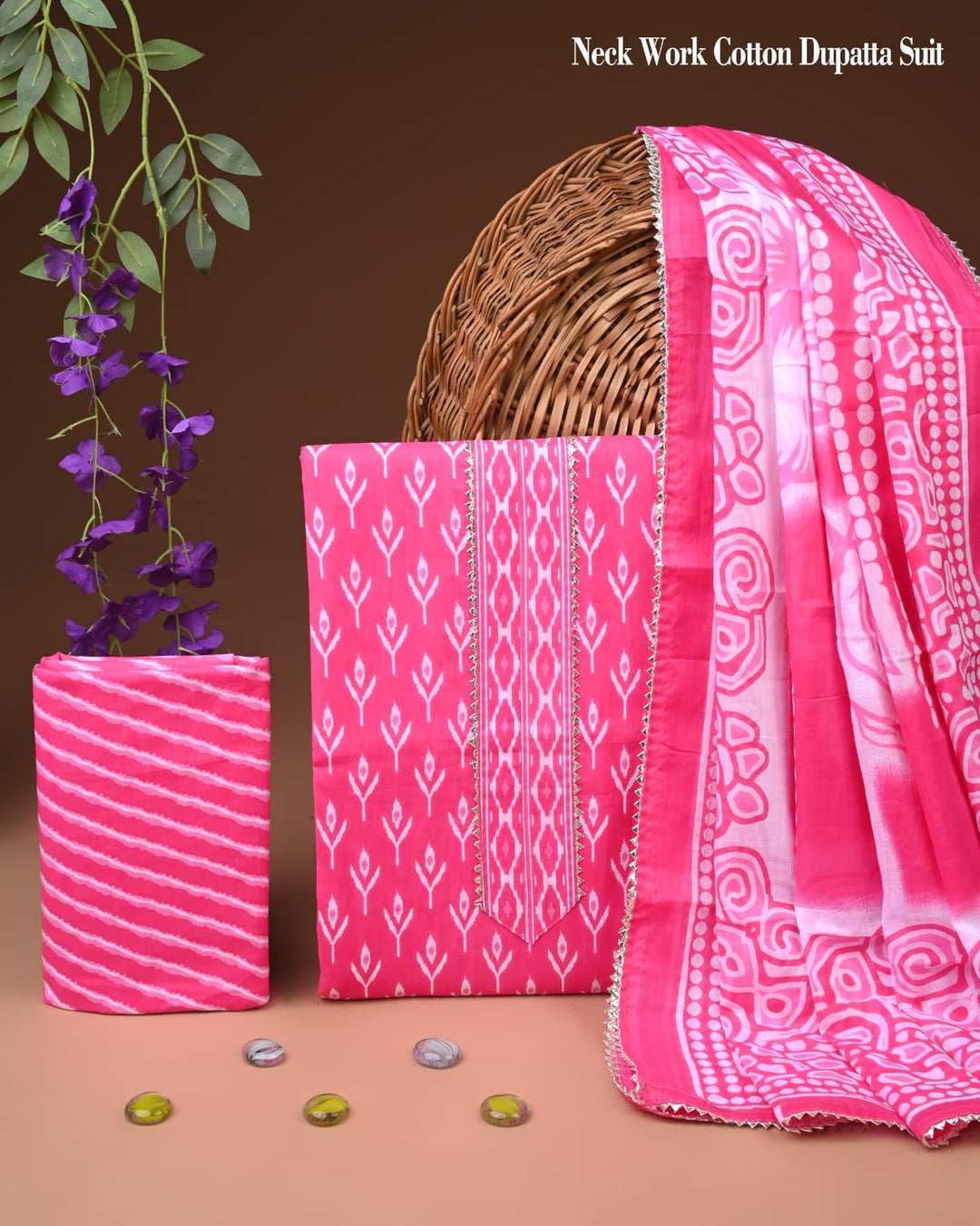 Pure Cotton Hand Block Gotta patti Work unstitched suit