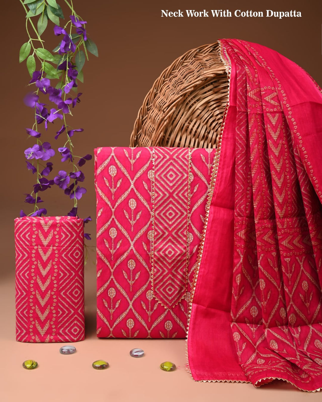 Pure Cotton Hand Block Gotta patti Work unstitched suit