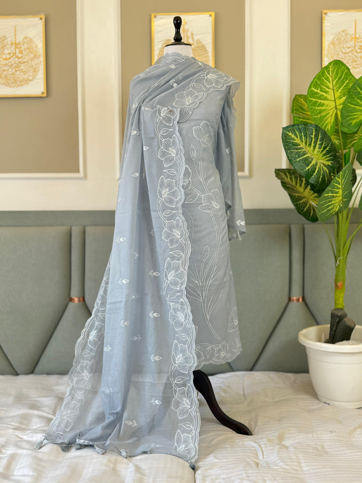 Pure Banarasi Mul Chanderi Unstitched Suit With Applique Cut Work
