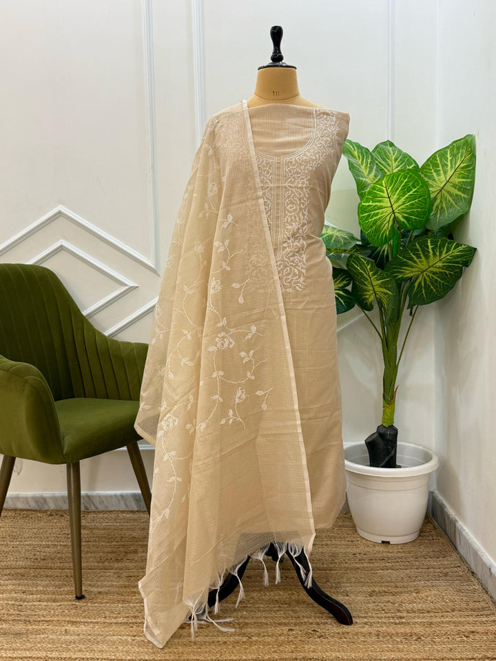 Exclusive Pure Kota Silk Unstitched Suit With Embroidery Work