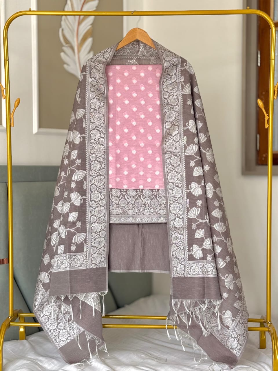 Exclusive Banarasi linen Silk  Unstitched Suit