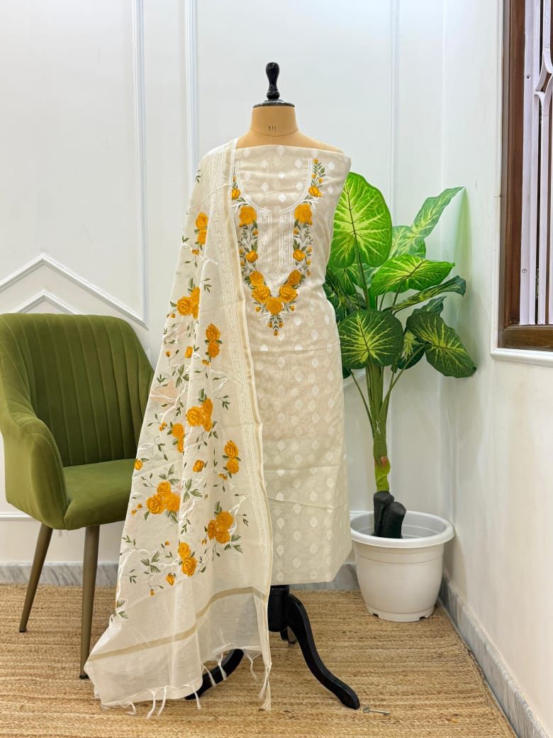 Exclusive Banarasi Cotton Silk Multi Embroidered Unstitched Suit
