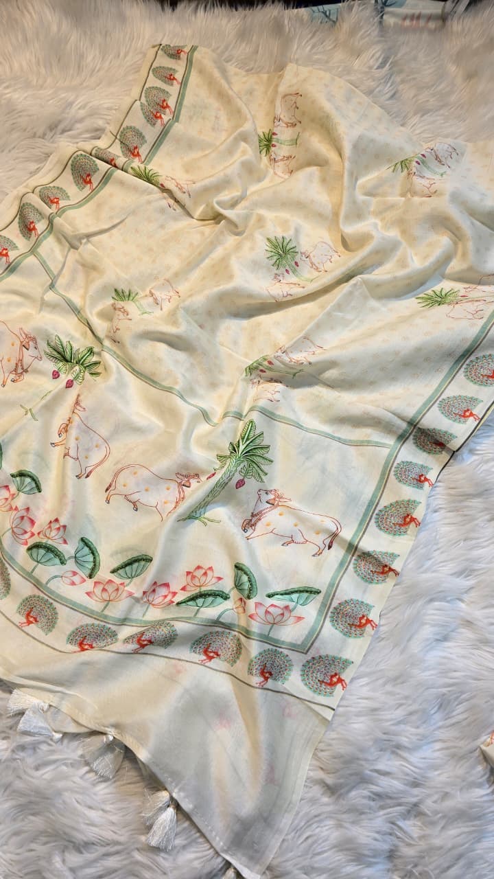 Exclusive Pure Banarasi Chanderi Silk Unstitched Suit With Pichwai print (Copy)
