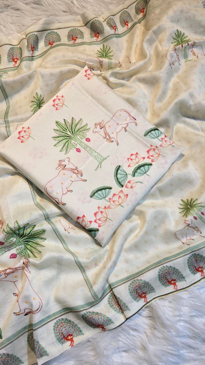 Exclusive Pure Banarasi Chanderi Silk Unstitched Suit With Pichwai print (Copy)