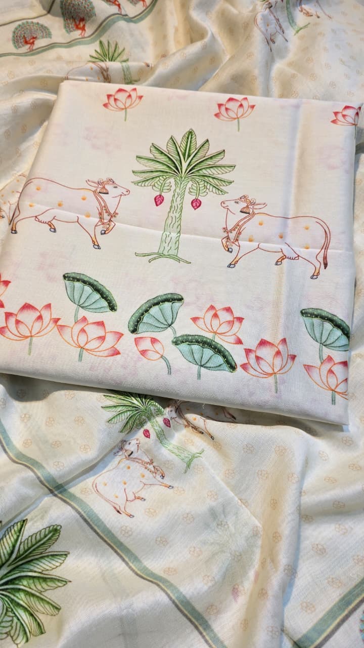Exclusive Pure Banarasi Chanderi Silk Unstitched Suit With Pichwai print (Copy)