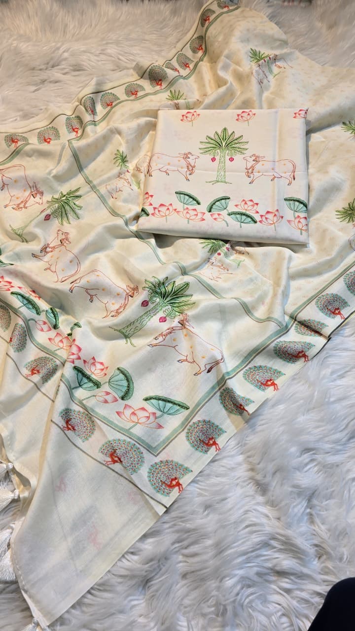 Exclusive Pure Banarasi Chanderi Silk Unstitched Suit With Pichwai print (Copy)