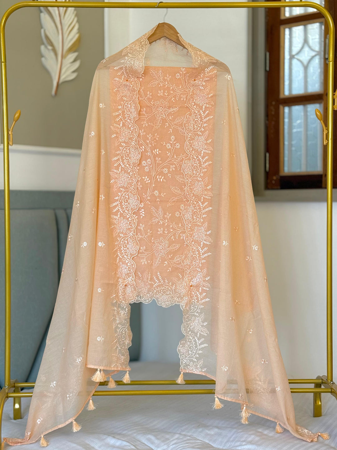 Pure Banarasi Mul Chanderi Silk Unstitched Suit With Embroidery Work