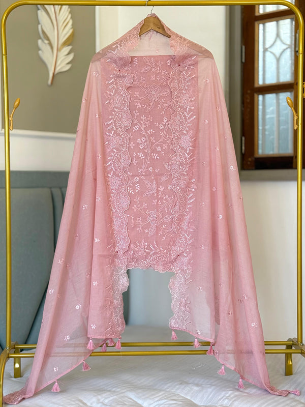 Pure Banarasi Mul Chanderi Silk Unstitched Suit With Embroidery Work