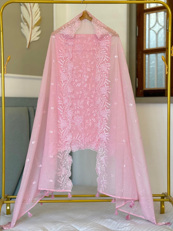 Pure Banarasi Mul Chanderi Silk Unstitched Suit With Embroidery Work