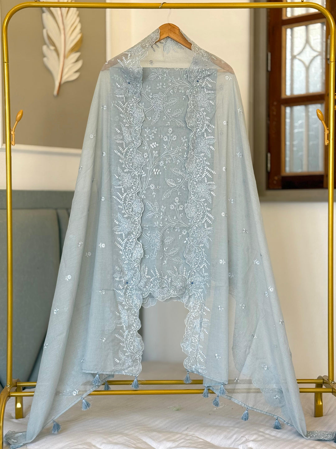 Pure Banarasi Mul Chanderi Silk Unstitched Suit With Embroidery Work