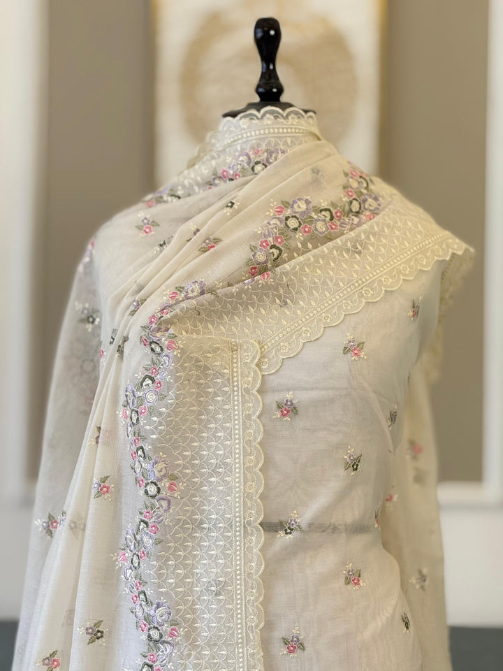 Premium Pure Banarasi Mul Chanderi Silk Unstitched Suit With Embroidery Work